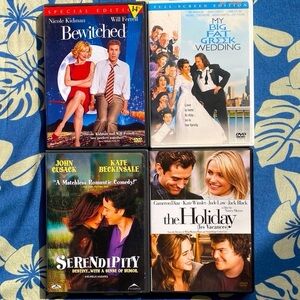 4 DVDs The Holiday Serendipity My Big Fat Greek Wedding Bewitched